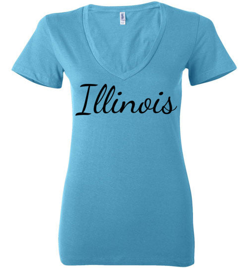 Illinois. Adult. Ladies Deep Vneck