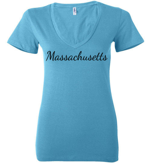 Massachusetts. Adult. Ladies Deep Vneck