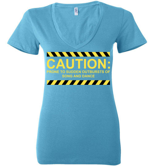 Caution, Song and Dance. Adult. Ladies Deep Vneck