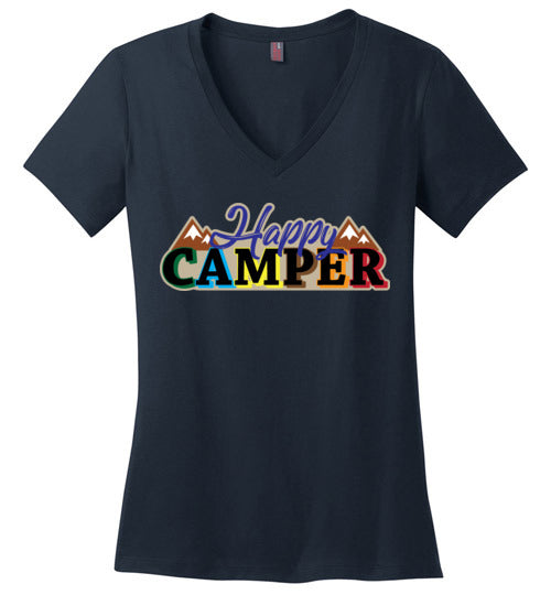 Happy Camper. Adult. Ladies Perfect Vneck