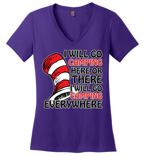 I will go camping. Adult. Ladies Perfect Vneck