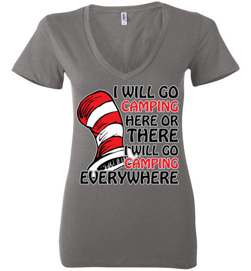 I will go camping. Adult. Ladies Deep Vneck