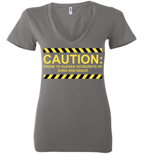Caution, Song and Dance. Adult. Ladies Deep Vneck
