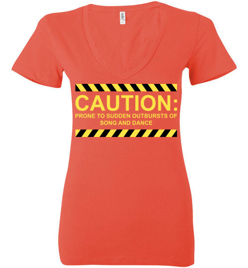 Caution, Song and Dance. Adult. Ladies Deep Vneck