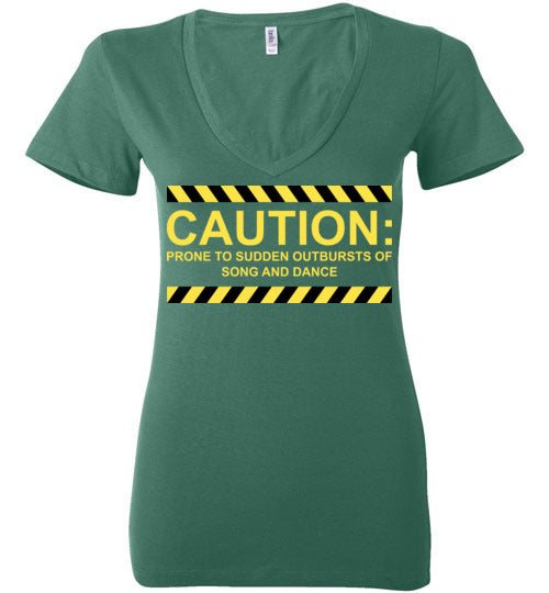 Caution, Song and Dance. Adult. Ladies Deep Vneck