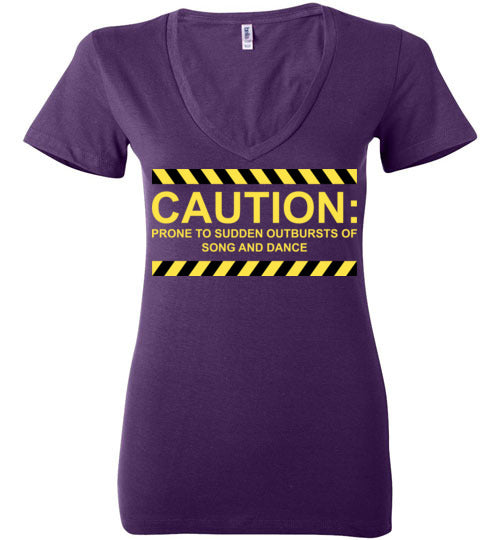 Caution, Song and Dance. Adult. Ladies Deep Vneck