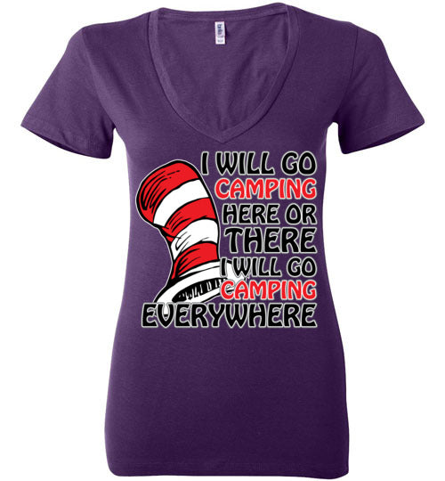 I will go camping. Adult. Ladies Deep Vneck