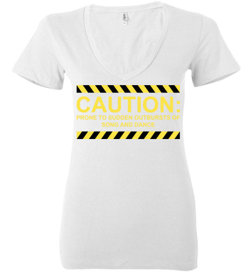 Caution, Song and Dance. Adult. Ladies Deep Vneck