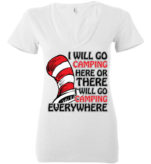 I will go camping. Adult. Ladies Deep Vneck
