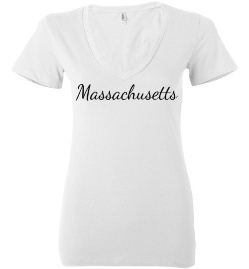 Massachusetts. Adult. Ladies Deep Vneck