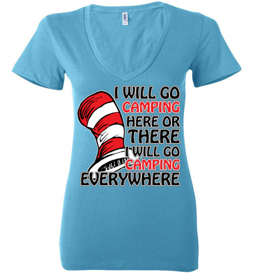 I will go camping. Adult. Ladies Deep Vneck