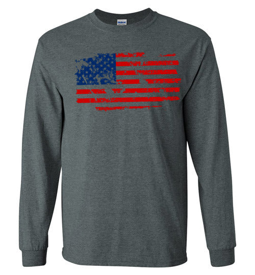 Distressed Flag. Adult. LS Tshirt