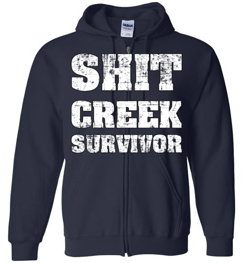 Shit Creek White. Adult. Zip Hoodie