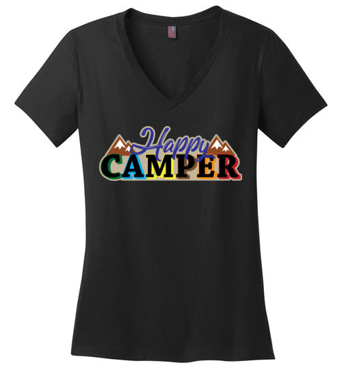 Happy Camper. Adult. Ladies Perfect Vneck