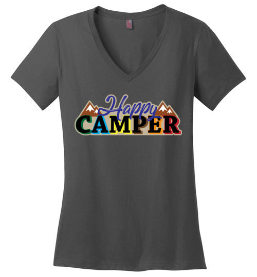 Happy Camper. Adult. Ladies Perfect Vneck