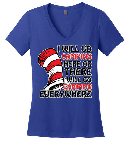 I will go camping. Adult. Ladies Perfect Vneck