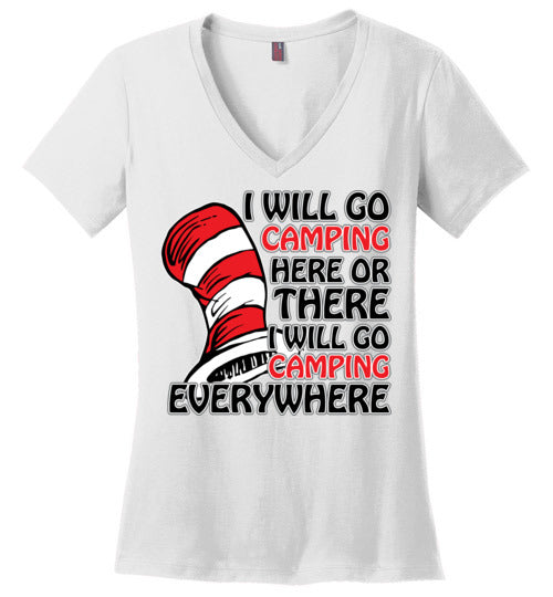 I will go camping. Adult. Ladies Perfect Vneck