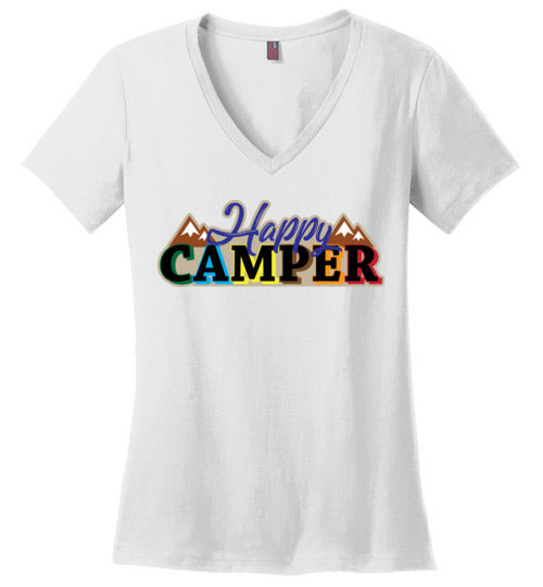 Happy Camper. Adult. Ladies Perfect Vneck